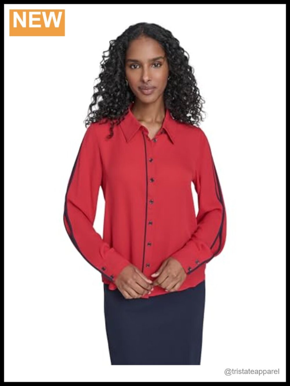 Long Sleeve Button Up Collared Work Blouse Solid Regular Fit